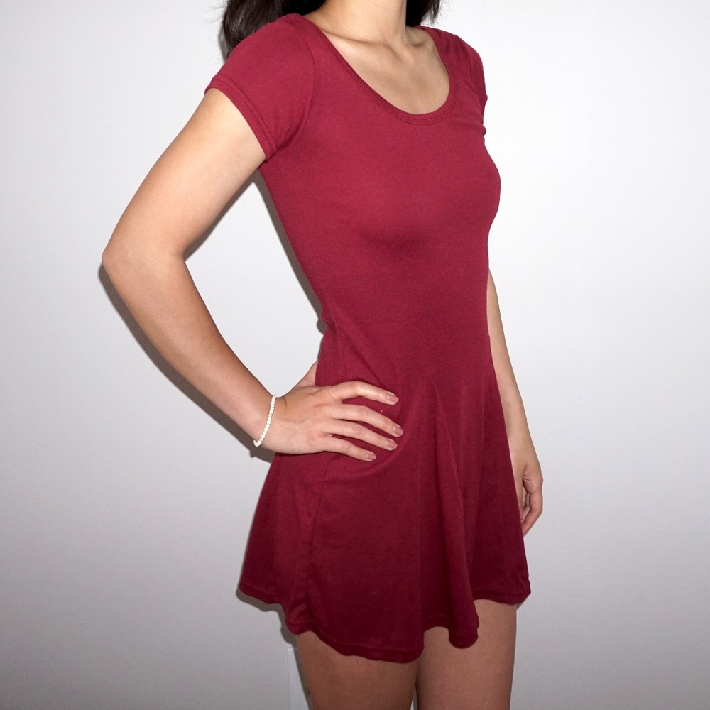 Minimal Red Wine Skater Dress